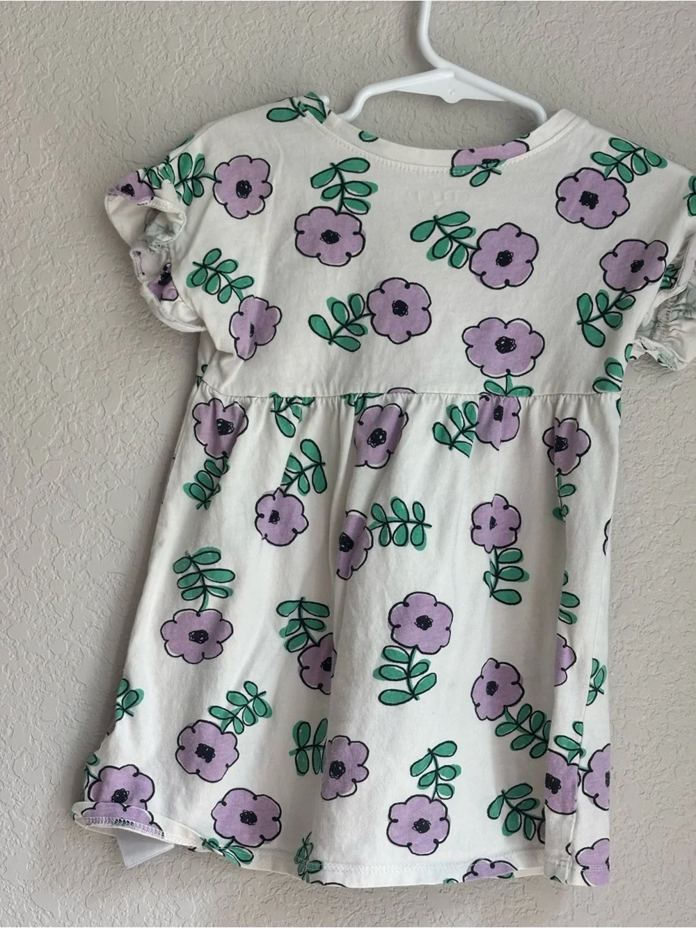 Old Navy White Dress with Lavender Floral Print and Green Leaves